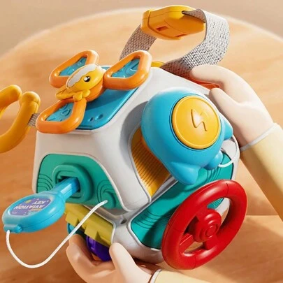 Cubo de Atividades Montessori para Bebês, Brinquedo Sensorial Ideal para Aprendizado Infantil, Caixa de Viagem com Trava, Desenvolve a Coordenação Motora Fina (Acessórios em Cores Sortidas), Ginásio de Atividades para Bebês, Brinquedo Sensorial para Bebês