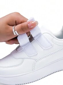 儿童运动鞋，休闲时尚滑板鞋，带双钩环，皮革表面 - 白色 - 查看 6