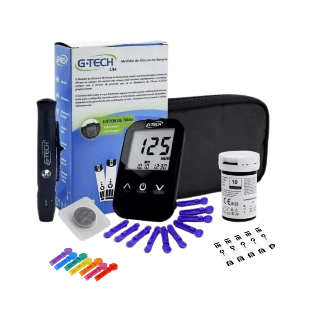 Kit Glicosimetro Completo Aparelho de Glicose Medidor de Glicemia Diabetes G-Tech Lite