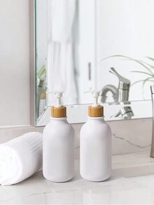 2 件白色皂液器套装，浴室液体皂液器和乳液分配器，带竹泵，16 盎司塑料洗手液和洗洁精泵瓶，适用于农舍装饰，浴室配件（白色）家居浴室装饰 - 彩色 - 查看 3
