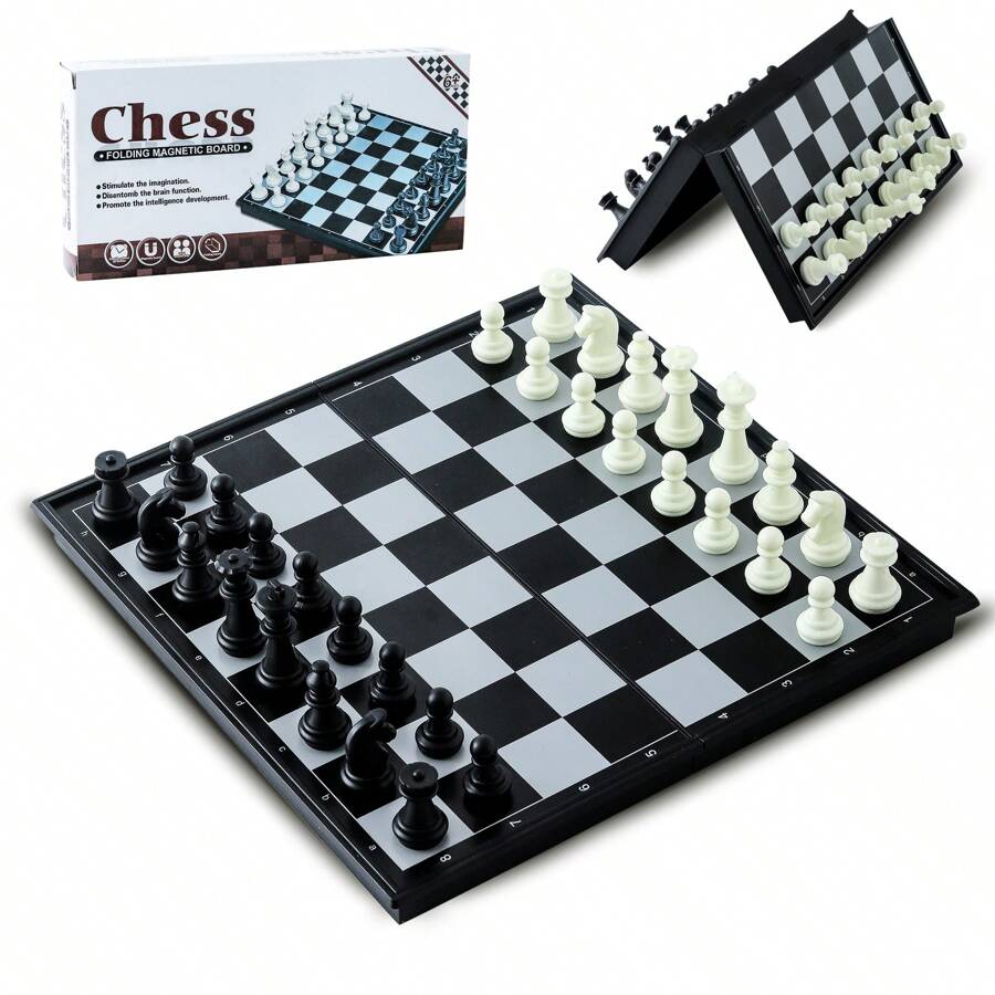 Juego De Ajedrez De Viaje Magnético Plegable - Tablero Mediano 9.7 Pulgadas - Piezas Con Imán, Ideal Para Llevar