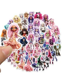 50 张 Y2K 彩虹辣妹卡通涂鸦贴纸，可爱、新潮、时尚的女孩卡通贴纸，装饰行李箱、笔记本电脑、手机壳、水瓶防水贴纸 - 彩色 - 查看 6