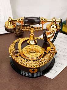 1pc Luxury Vintage Telephone Shaped Music Box, Decorative Storage Box Music Box Desktop Artwork, Suitable For Home Decor, Friends, Family, Couples, Kids Birthday Gift