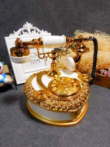 1pc Luxury Vintage Telephone Shaped Music Box, Decorative Storage Box Music Box Desktop Artwork, Suitable For Home Decor, Friends, Family, Couples, Kids Birthday Gift