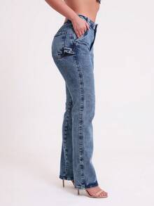 Women's Cargo Jeans - Màu xanh lam - Xem 2