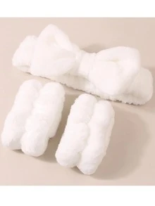 3 件套女士头带、发带、腕带、吸水卸妆巾、纯色流行蝴蝶结设计、运动头带 - 彩色 - 查看 5