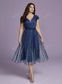 Vestido formal plus size com decote em V estampado manga larga vestido de festa vestido de convidado de casamento vestido de noite