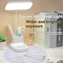 1 đèn bàn LED sạc lại có giá đỡ bút, chức năng đèn ngủ, điều khiển cảm ứng 3 mức độ có thể điều chỉnh độ sáng và màu sắc, pin sạc 1800mAh, thích hợp để đọc sách, phòng ngủ, văn phòng và sử dụng tại nhà - trắng - Xem 1