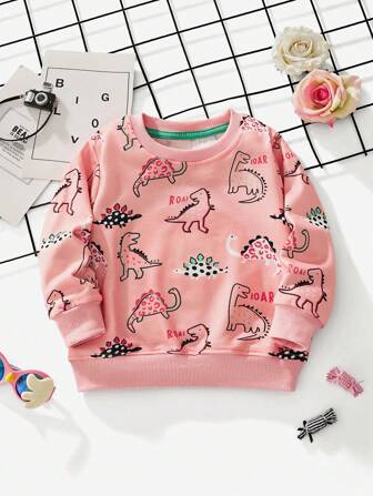 1pc Young Girl Cartoon Dinosaur Printed Long Sleeve Hoodie, Casual & Fashionable Design For Autumn/Winter