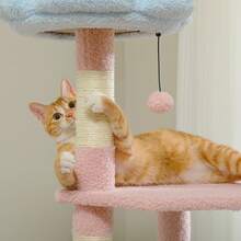 Torre para gatos de 47.2" con múltiples niveles, postes rascadores cubiertos de sisal, condo acogedor para gatos pequeños y medianos, con cima en forma de flor, rampa y bola esponjosa, color azul (prohibido, no se puede enviar los fines de semana) - Multicolor - Ver 6