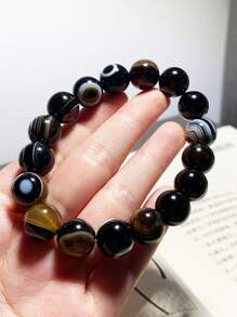 1 Pieza Pulsera de Ágata Ojo de Cielo Natural de Moda, Apta para Hombres, Incluye Caja de Regalo y Bolsa de Almacenamiento de Joyas