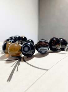 1 Pieza Pulsera de Ágata Ojo de Cielo Natural de Moda, Apta para Hombres, Incluye Caja de Regalo y Bolsa de Almacenamiento de Joyas