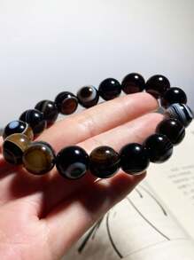 1 Pieza Pulsera de Ágata Ojo de Cielo Natural de Moda, Apta para Hombres, Incluye Caja de Regalo y Bolsa de Almacenamiento de Joyas
