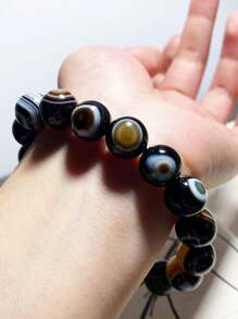 1 Pieza Pulsera de Ágata Ojo de Cielo Natural de Moda, Apta para Hombres, Incluye Caja de Regalo y Bolsa de Almacenamiento de Joyas