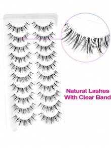 Asiteo 10 Pairs Natural-Looking False Eyelashes, Thai Short Handle Transparent Fake Lashes, Cartoon Eye Makeup Effect, Suitable For Cartoon Style Eye Makeup - 黑色 - View 5