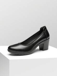 Women's Chunky Round Toe Low Block Heels Pumps Closed Toe Comfortable Elegant Work Dress Shoes With Arch Support - màu đen - Xem 7