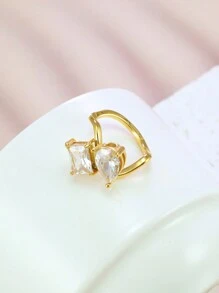 1 件奢华小众矩形锆石马赛克心形锆石不锈钢戒指，适合女性在节日佩戴 - 金黃色 - 查看 6