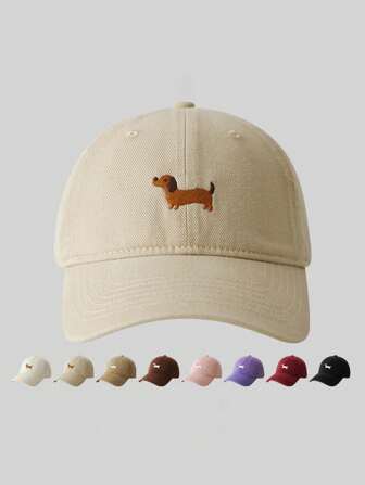 1pc Casual Embroidered Dog Decor Baseball Cap, Curved Brim, Suitable For All Seasons