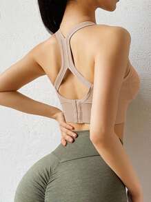 Yoga Sports Bra Wireless Gym Tops Underwear Cross Top Sports Tank Push Up Bras Hockproof Running Lingerie - Pink - View 7