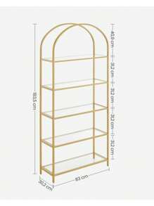 VASAGLE 5 Tier Shelf, Tempered Glass Shelving Unit, Arched Design, Steel Construction, For Living Room, Working Bathroom, Golden Color - Gold - View 6