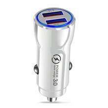 1 个圆形 LED 指示灯双 USB 端口黑色车载充电器 - 白色 - 查看 4