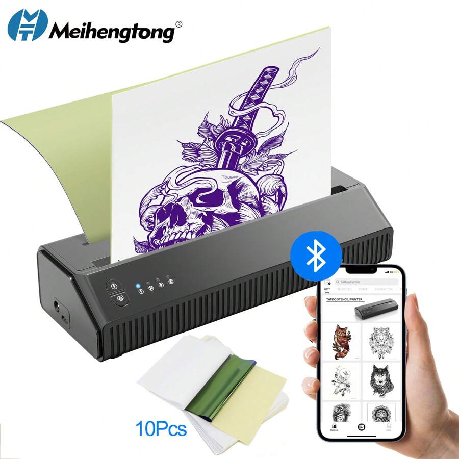 Meihengtong P8008 Wireless Thermal Tattoo Machine, Tattoo Transfer Stencil Printer With 10pcs Free Transfer Paper, Portable Printers Compatible For Phone, Pad&PC, Ultimate Tattoo Sticker Maker For Tattoo Artists & Beginners - View 1