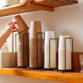 1pc Wrought Iron Desktop Cup Holder, Deluxe Paper Cup Dispenser, Countertop Multipurpose Paper Cup Dispenser - Kitchen Storage & Organization - Space-Saving Water Cup Storage Rack, Coffee Cup Dispenser, And Paper Cup Taker With Sturdy Design And Easy Installation - Universal Fit Utility Rack With Easy Cup Extraction Design For Home & Office Tea Coffee Cup Holder
