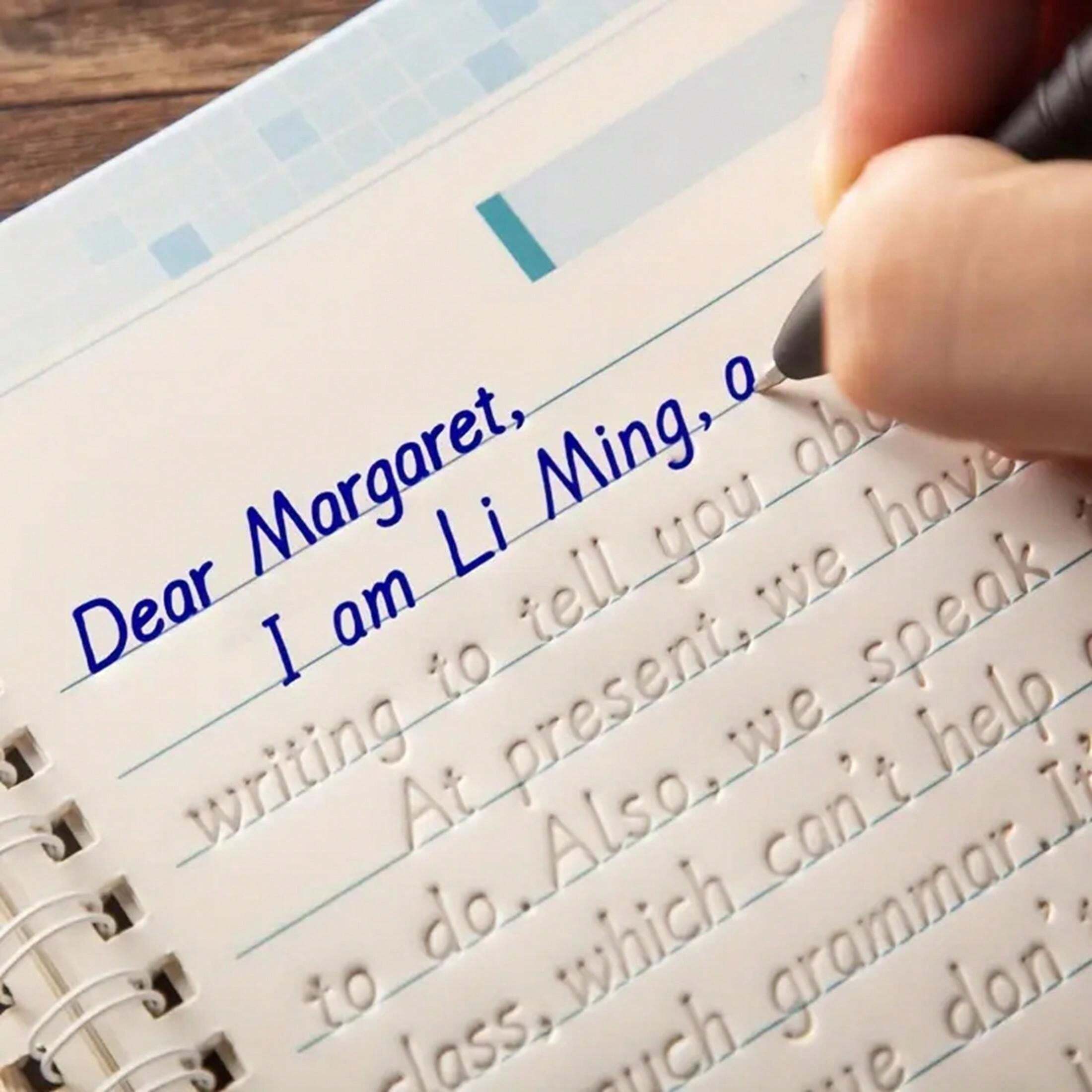 1 Book Set With 1 Pen And 5 Pen Refills, English Handwriting Exercise