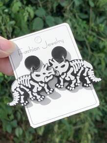 1 对亚克力骷髅恐龙形夸张复古几何耳环，适合女性日常佩戴 - 黑與白 - 查看 12