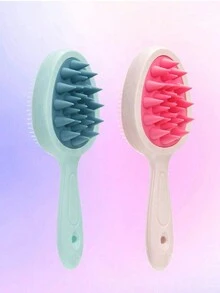 2/1pc 洗发刷头皮按摩器，牛油果色柔软硅胶刷头，长柄，头皮按摩清洁洗发刷头梳，美发家用梳子 - 彩色 - 查看 17