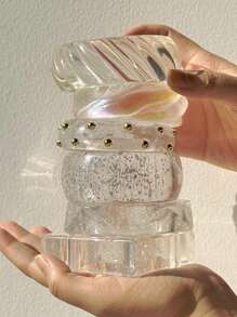1 pieza Brazalete de resina transparente y asimétrico, nueva joyería glamorosa para mujeres, regalo elegante y de moda vintage