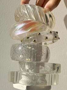 1 pieza Brazalete de resina transparente y asimétrico, nueva joyería glamorosa para mujeres, regalo elegante y de moda vintage