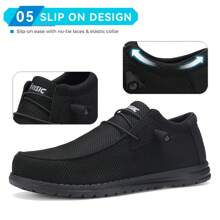 Slip On Steel Toe Shoes Men Lightweight Comfortable Lounging Walking Sneakers Steel Toe Loafers - 黑色 - 查看 7