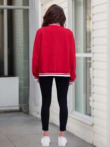 Women's Lightweight Baseball Jacket - Versatile Stitching Fabric Outerwear With Multi-Fabric Options And Unique Patterns - 紅2 - 查看 3