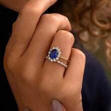 2 件镶嵌闪亮锆石叠层戒指套装奢华优雅铜质指环珠宝装饰日常佩戴 - 金色 - 查看 12