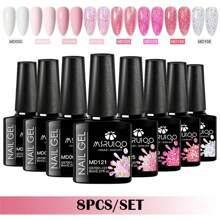 MSRUIOO 8件套/8毫升闪亮红黑粉凝胶指甲油套装 亮片半永久美甲 LED UV凝胶指甲油套装 底油 哑光面油 美甲用品 - 彩色 - 查看 23