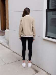 Women's Lightweight Baseball Jacket - Versatile Stitching Fabric Outerwear With Multi-Fabric Options And Unique Patterns - 杏色 - 查看 4