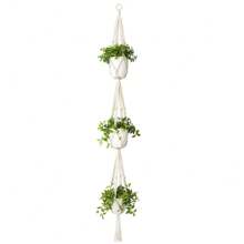 1PC Hand Woven Three-Layer Rope Decorative Plant Mesh Bag, Macrame Plant Hanger, Indoor Hanging Planter Basket Holder With Wood Beads, Decorative Flower Pot Holder With Tassels