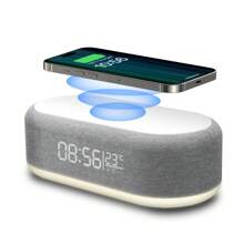 Multifunctional Wireless Charger With Alarm Clock Time LED Light Thermometer, 15W Fast Charging Station For IPhone Desktop Charging Base For Home Office - Grey - View 2