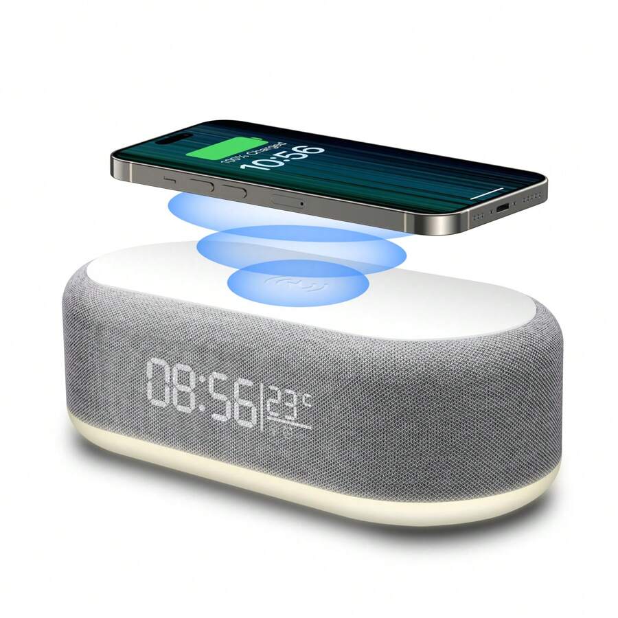 Multifunctional Wireless Charger With Alarm Clock Time LED Light Thermometer, 15W Fast Charging Station For IPhone Desktop Charging Base For Home Office