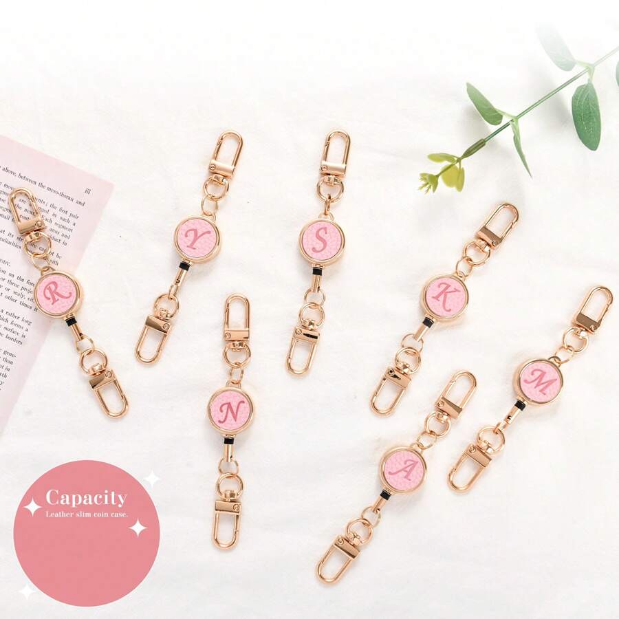 1 pieza Enganches retráctiles con letras doradas de moda, multi-funcionales, extensibles, conector de mochila, equipaje, bolso, llavero, regalo personalizado con letra inicial, simple y práctico para uso diario, Y2K, Acción de Gracias