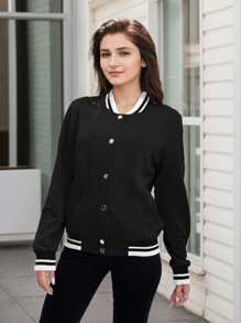 Women's Lightweight Baseball Jacket - Versatile Stitching Fabric Outerwear With Multi-Fabric Options And Unique Patterns - BLACK6 - View 2