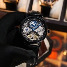 ONOLA Mechanical Watches Hollow Skeleton Business Luxury Automatic Moon Phase Watch Waterproof - 黑色 - 查看 4