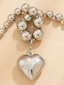 1PC Punk Cá nhân hóa dày ngọc trai hình trái tim nhiều lớp mặt dây chuyền hình cầu thời trang hàng ngày cho phụ nữ Chunky trang sức phụ kiện - Bạc - Xem 3