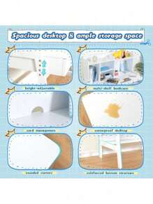 Modern Classic Desk, Children's Desk, Solid Wood Desk, Bedroom Boy And Girl Family Desk And Chair Set, Compact, Multi-Space Available, Multi-Color Optional, Multi-Storage Space, Color:Blue
