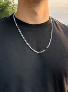 GuoShuang Dây chuyền bạc cho nam hoặc nữ / Dây chuyền bạc đơn giản cho nam / Quà tặng cho anh ấy - Bạc - Xem 7