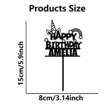 1Pc Cute Cartoon Personalized Name Unicorn Rainbow Star Cake Topper Birthday Party Cake Decoration,Cute Cake Ornament, A Gift For Girls - Black - View 7