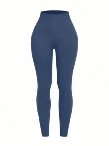 Summer Workout 1pc High Waisted Solid Color Yoga Leggings With Pockets, Suitable For Hiking, Outdoor Sports And Casual