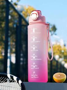 1 个 1000 毫升塑料水瓶，现代渐变字母图案便携式水瓶，带时间标记和吸管盖，适合日常生活 - 粉色 - 查看 4