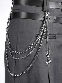 1pc Unisex Punk Style Fashion Waist Chain, Star Decor Chain Belt, Versatile Chain Accessories For Pants, Skirts, Hiphop Style